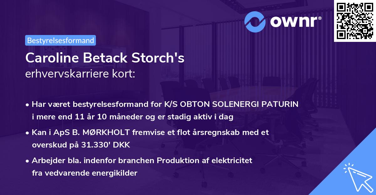 Caroline Betack Storch's erhvervskarriere kort