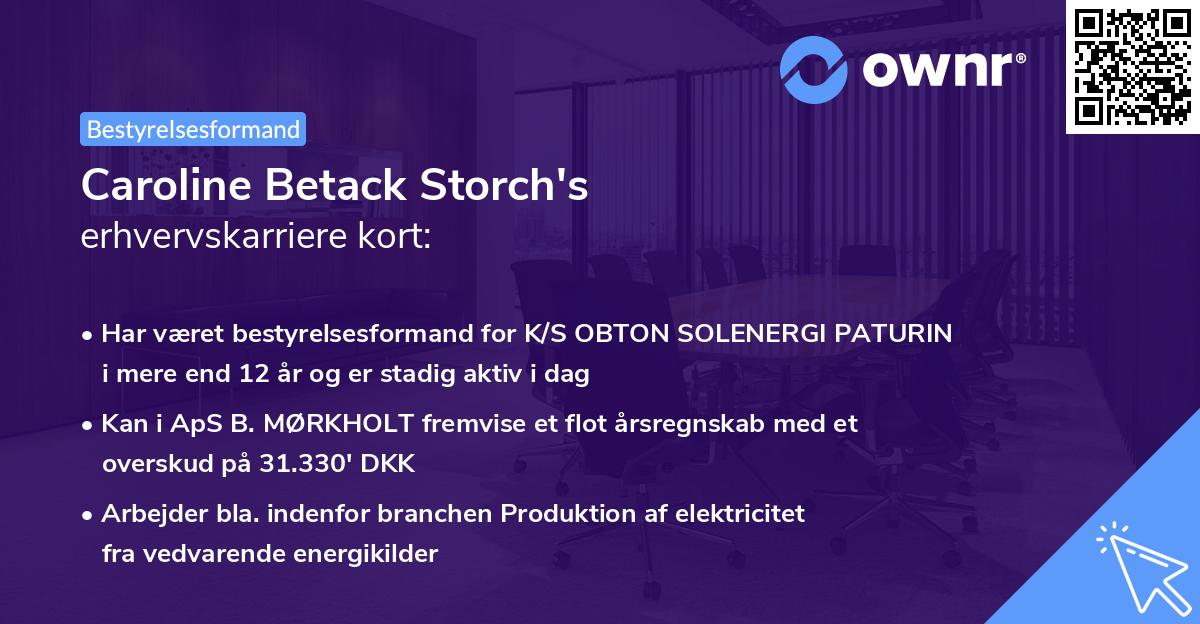 Caroline Betack Storch's erhvervskarriere kort