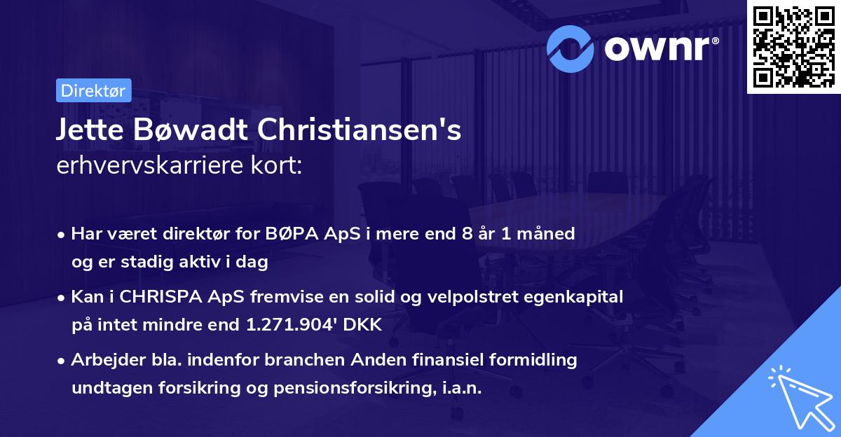 Jette Bøwadt Christiansen's erhvervskarriere kort