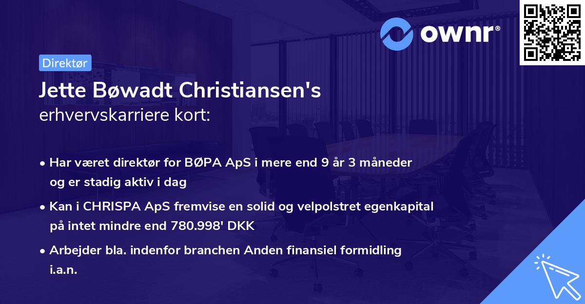 Jette Bøwadt Christiansen's erhvervskarriere kort