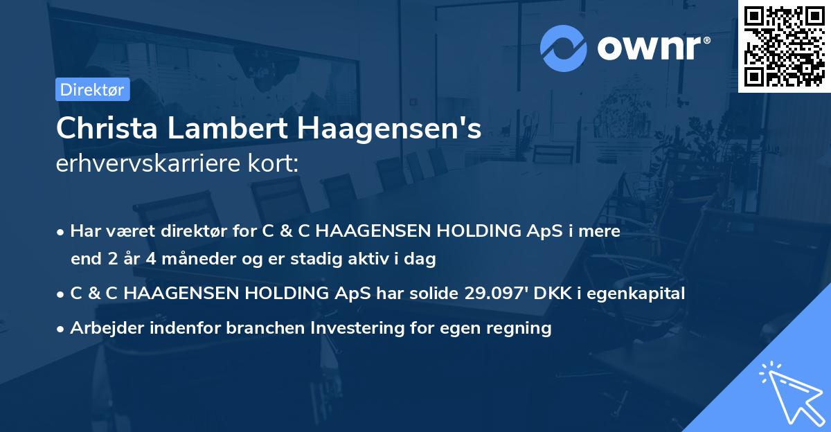 Christa Lambert Haagensen's erhvervskarriere kort