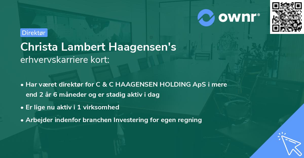 Christa Lambert Haagensen's erhvervskarriere kort