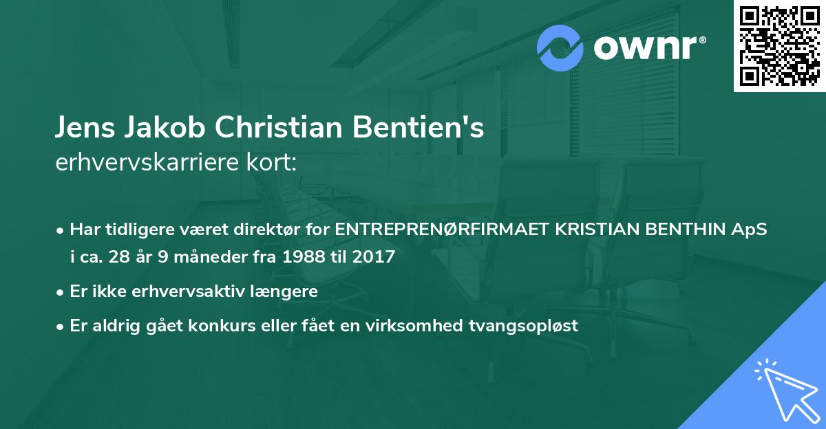 Jens Jakob Christian Bentien's erhvervskarriere kort