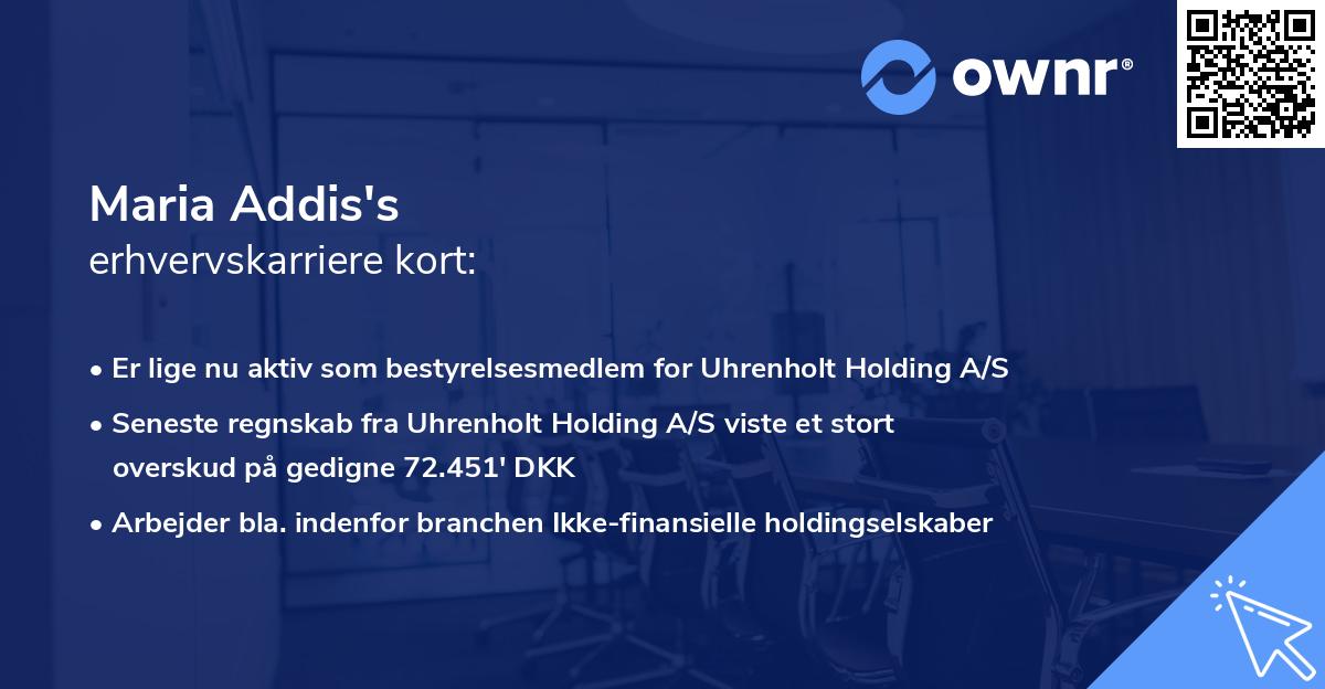 Maria Addis's erhvervskarriere kort