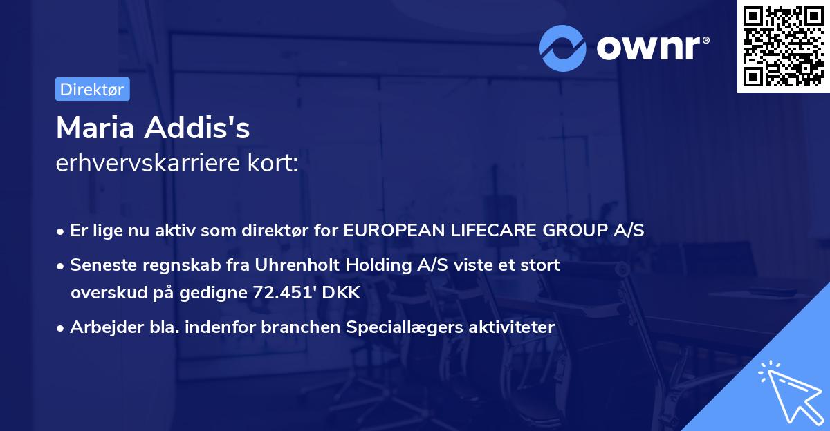Maria Addis's erhvervskarriere kort