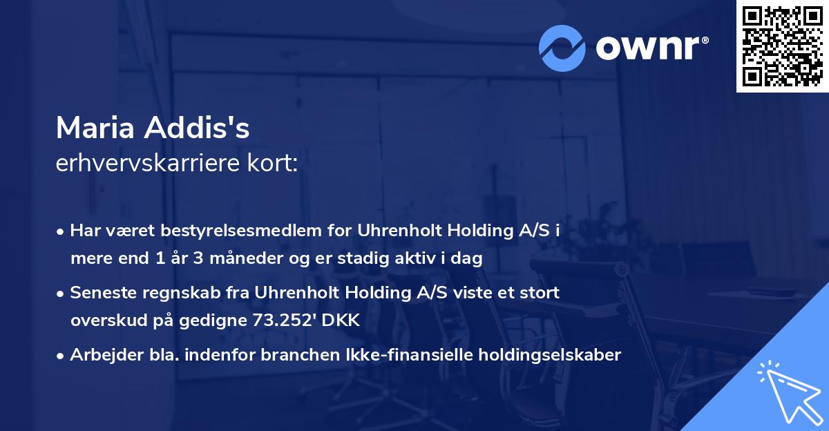 Maria Addis's erhvervskarriere kort