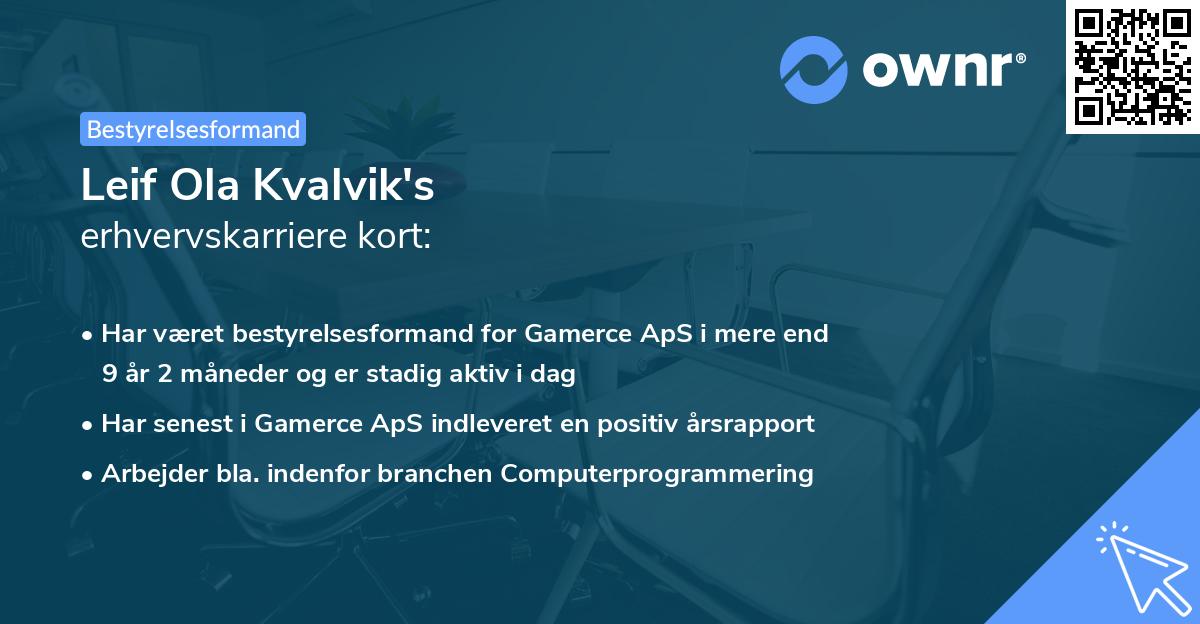 Leif Ola Kvalvik's erhvervskarriere kort