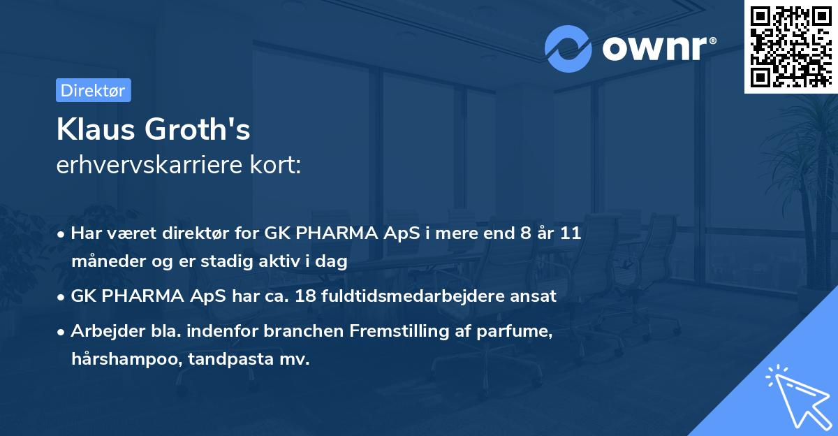Klaus Groth's erhvervskarriere kort