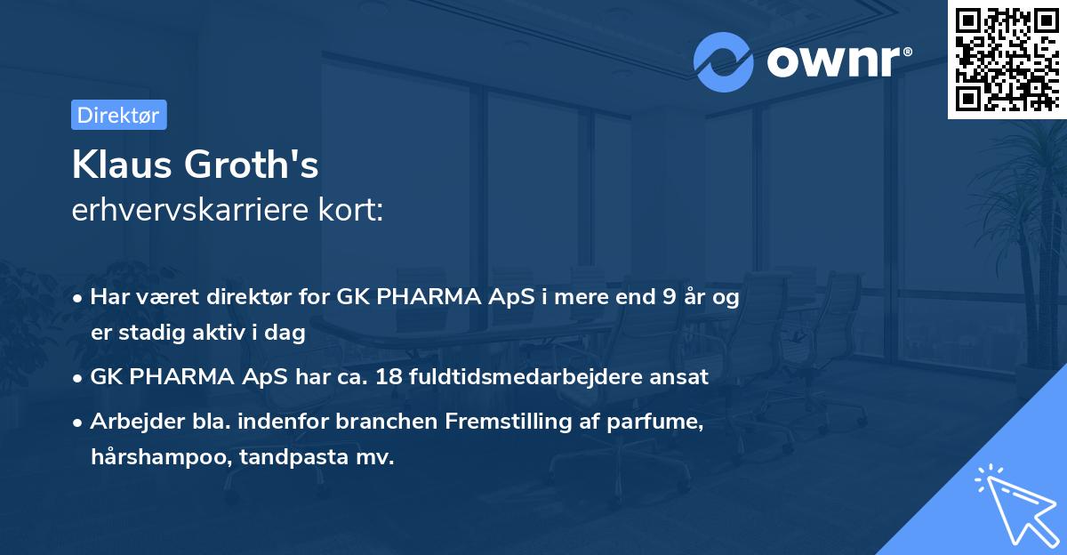 Klaus Groth's erhvervskarriere kort
