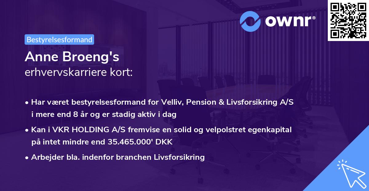 Anne Broeng's erhvervskarriere kort