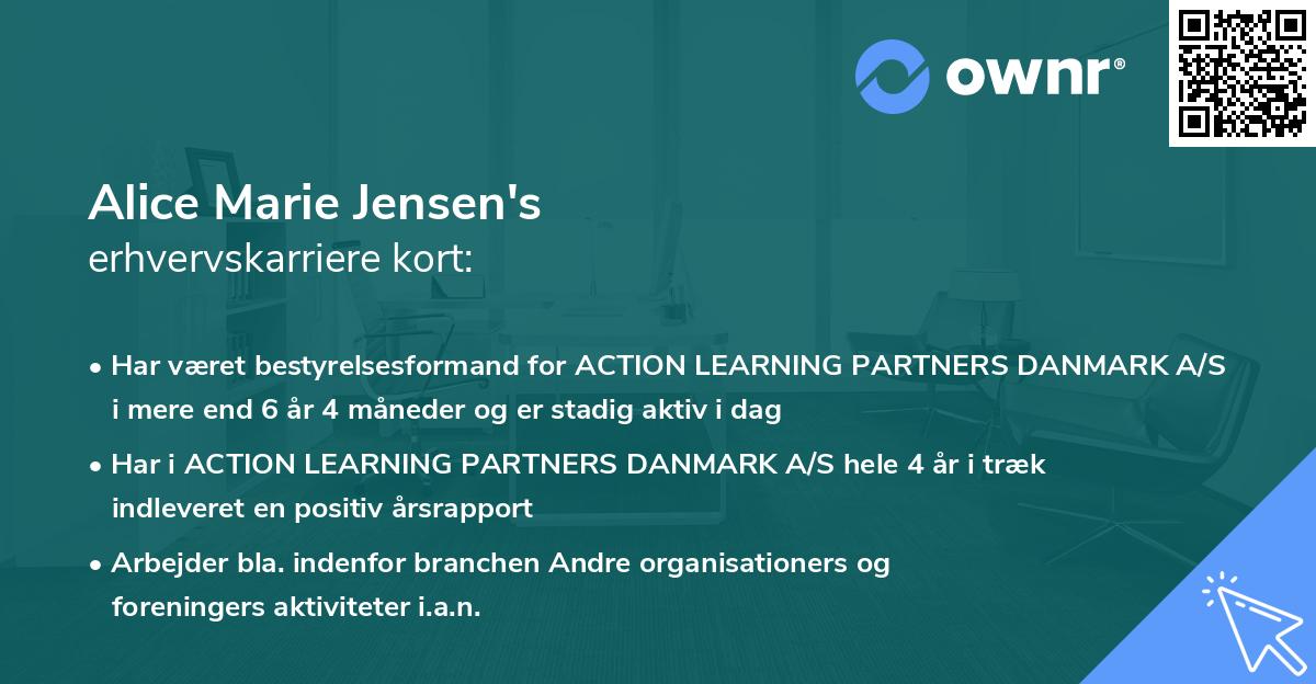 Alice Marie Jensen's erhvervskarriere kort