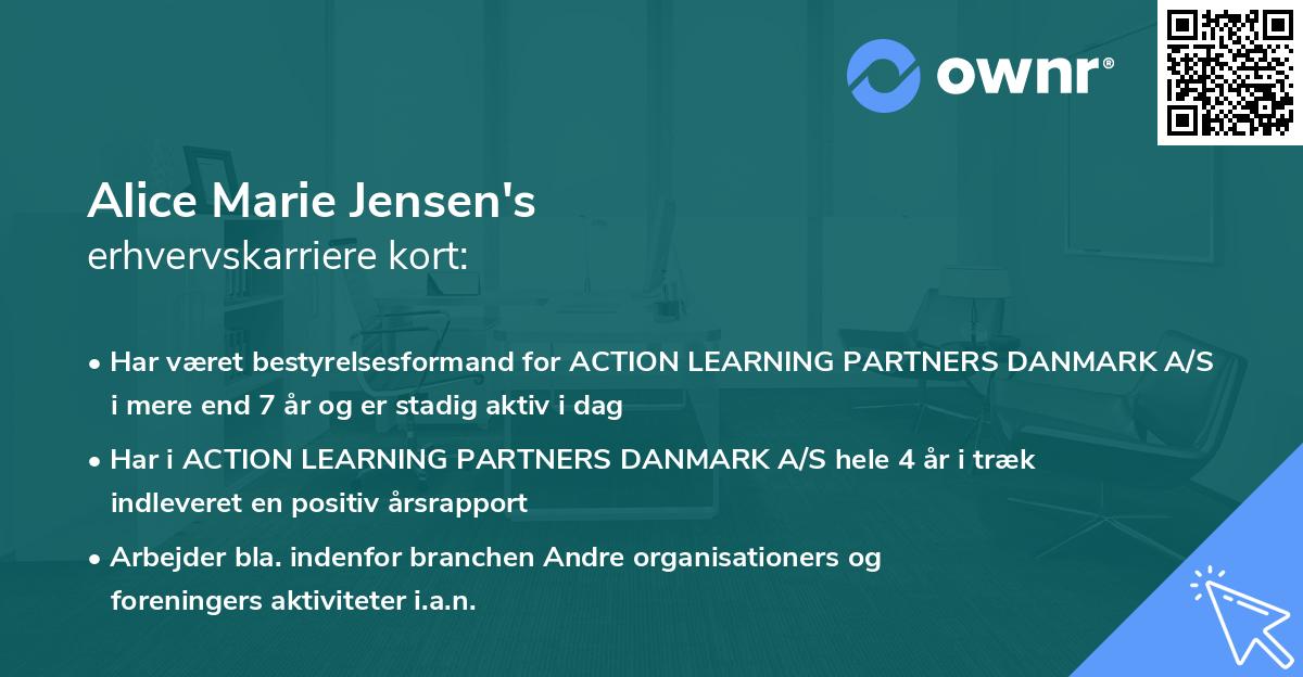Alice Marie Jensen's erhvervskarriere kort