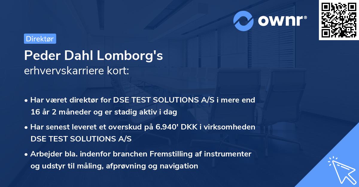 Peder Dahl Lomborg's erhvervskarriere kort