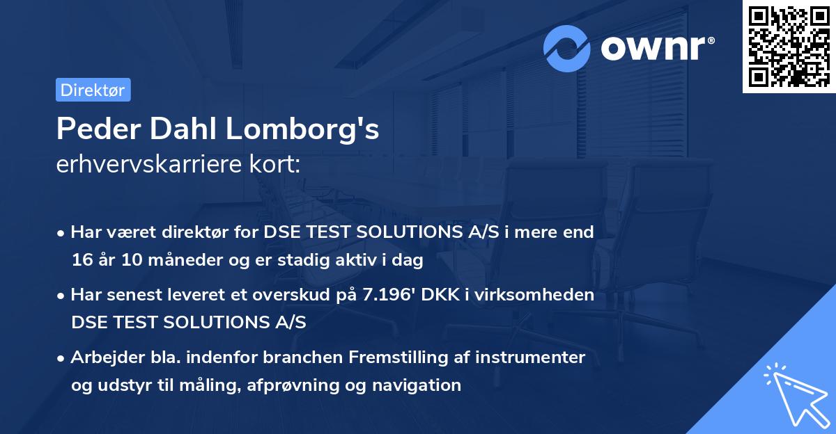 Peder Dahl Lomborg's erhvervskarriere kort