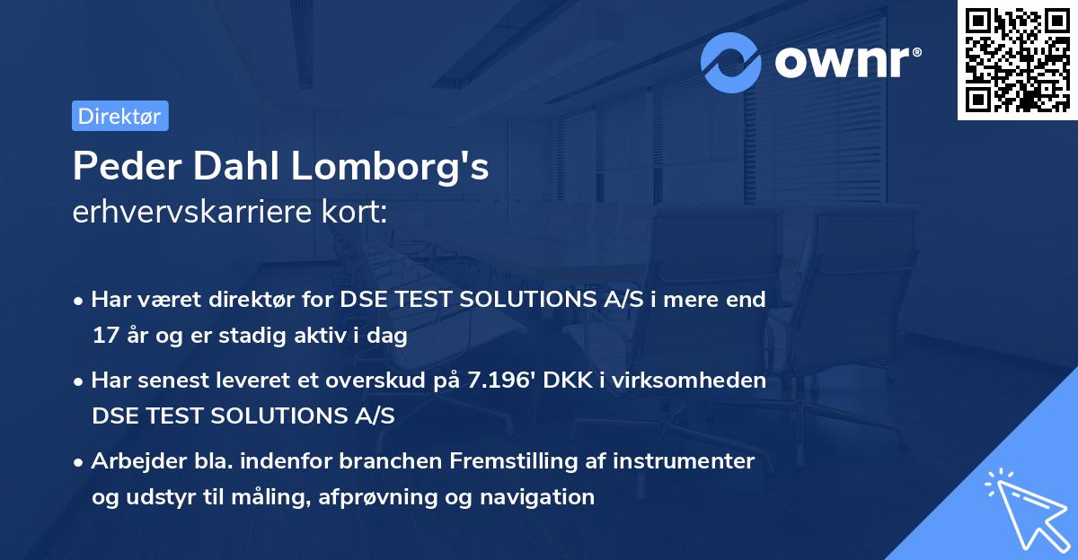 Peder Dahl Lomborg's erhvervskarriere kort