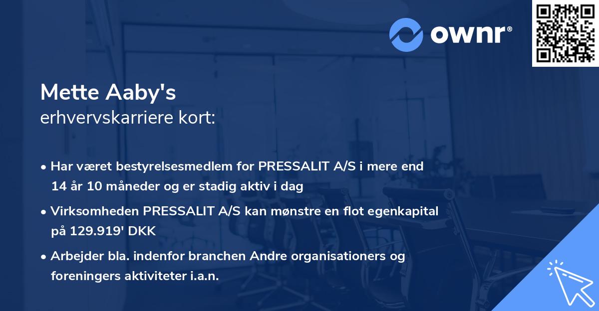 Mette Aaby's erhvervskarriere kort