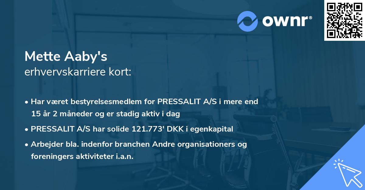 Mette Aaby's erhvervskarriere kort
