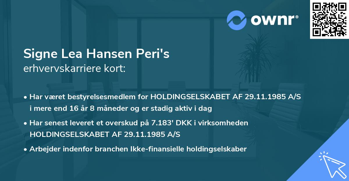 Signe Lea Hansen Peri's erhvervskarriere kort