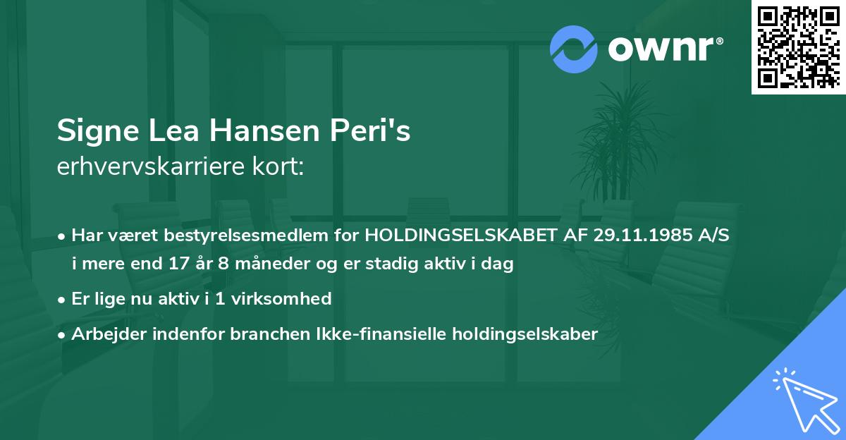 Signe Lea Hansen Peri's erhvervskarriere kort