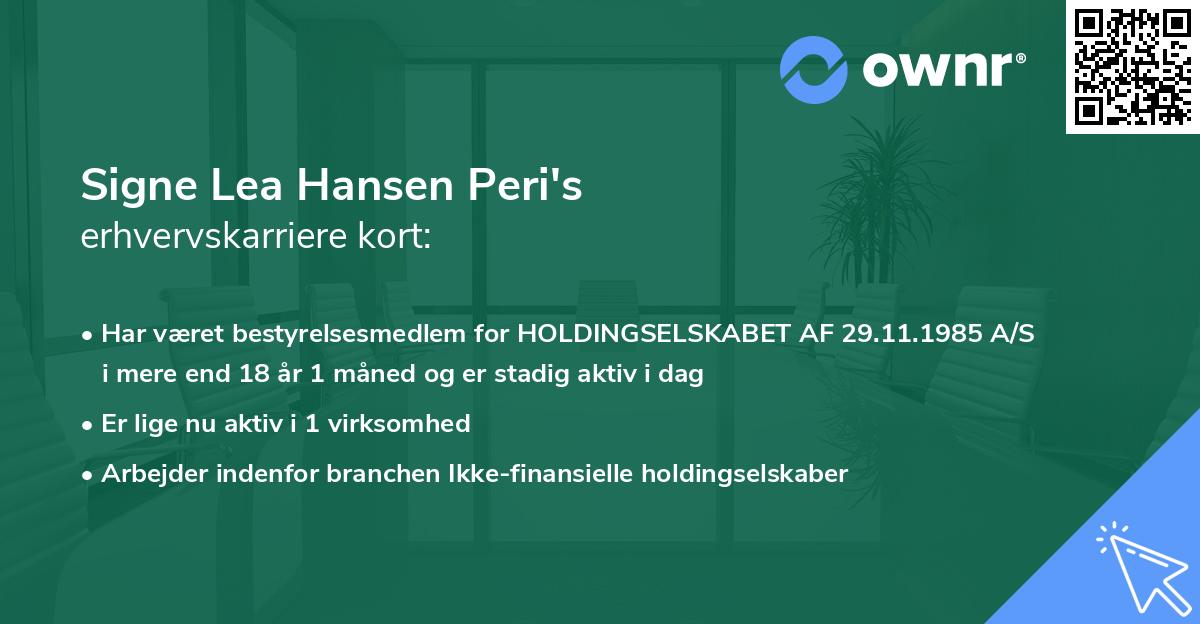 Signe Lea Hansen Peri's erhvervskarriere kort