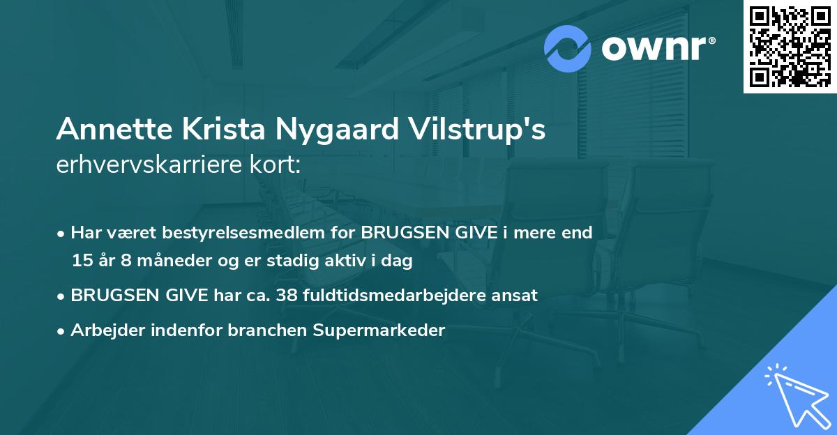 Annette Krista Nygaard Vilstrup's erhvervskarriere kort