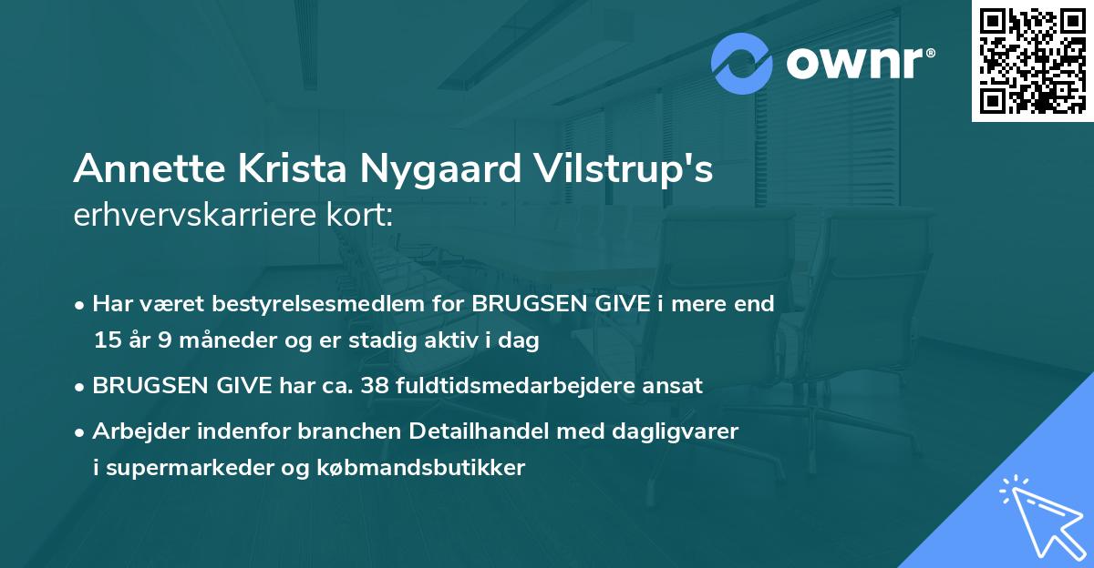 Annette Krista Nygaard Vilstrup's erhvervskarriere kort