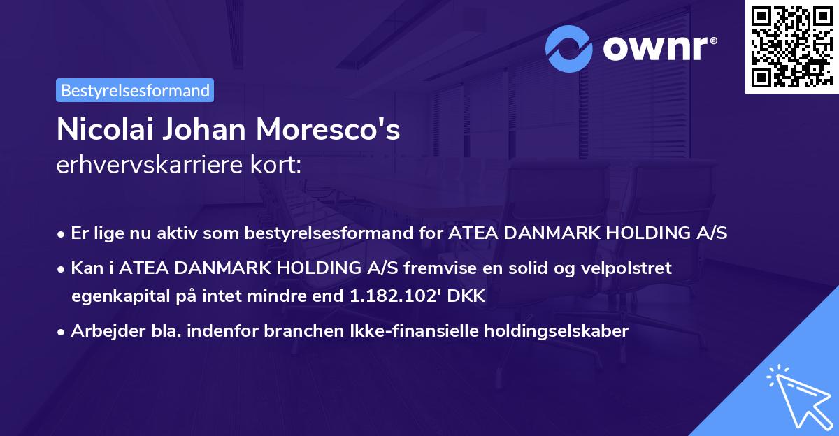 Nicolai Johan Moresco's erhvervskarriere kort