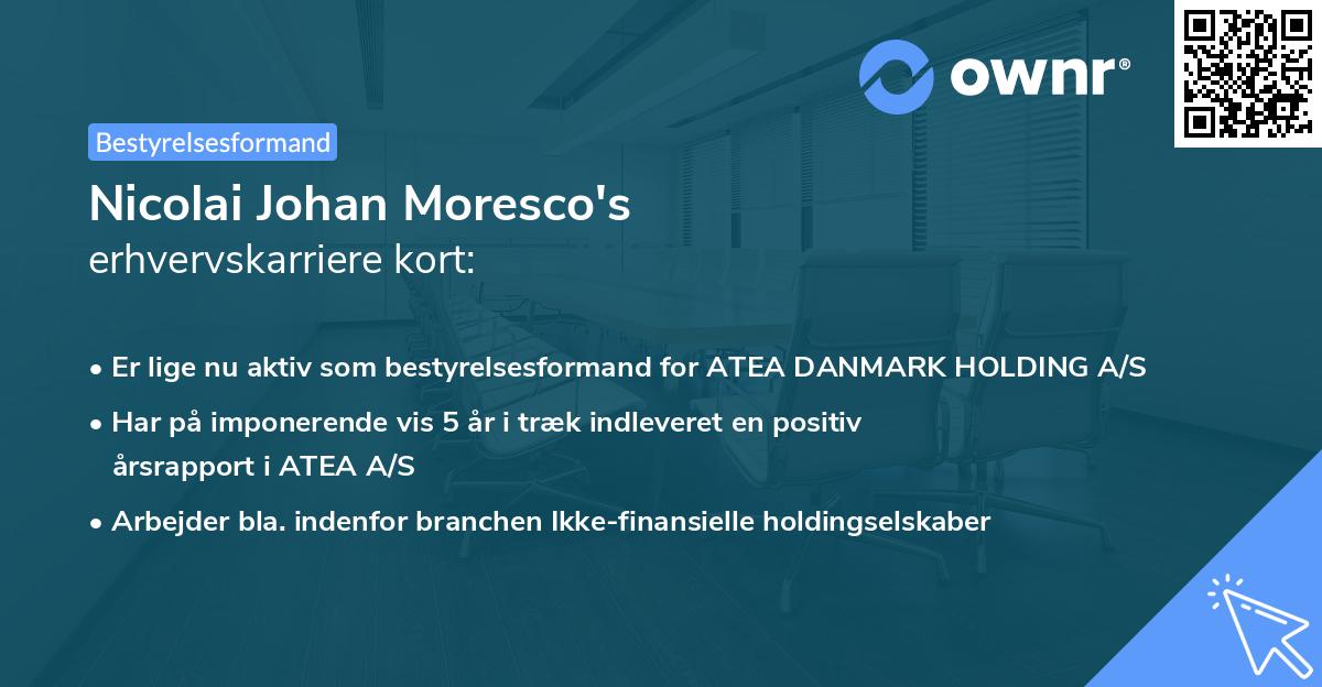 Nicolai Johan Moresco's erhvervskarriere kort