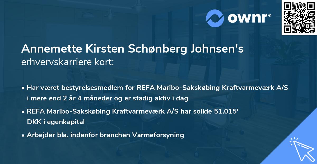 Annemette Kirsten Schønberg Johnsen's erhvervskarriere kort