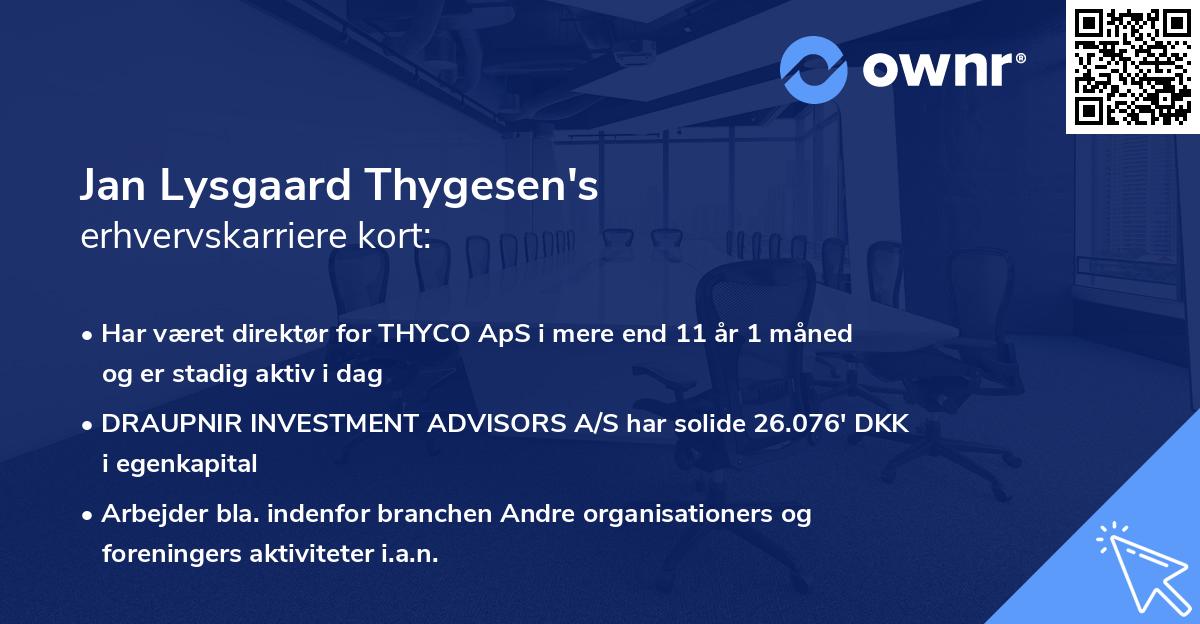 Jan Lysgaard Thygesen's erhvervskarriere kort