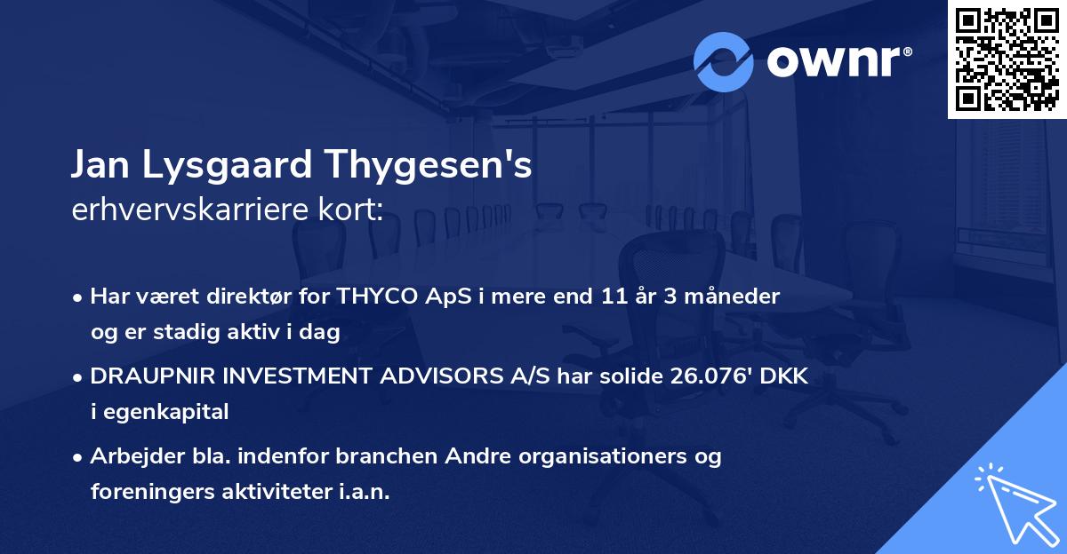 Jan Lysgaard Thygesen's erhvervskarriere kort