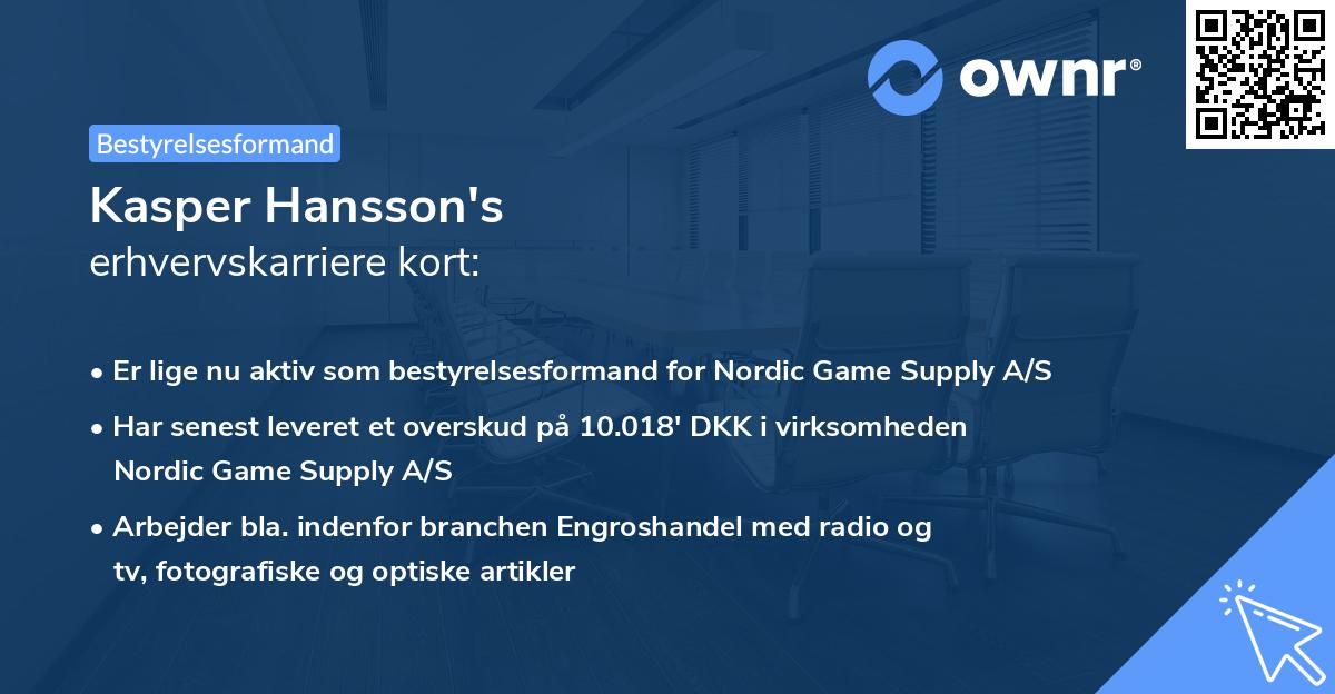Kasper Hansson's erhvervskarriere kort