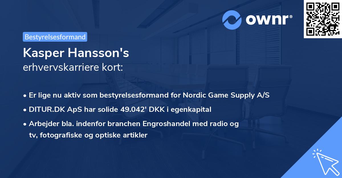 Kasper Hansson's erhvervskarriere kort