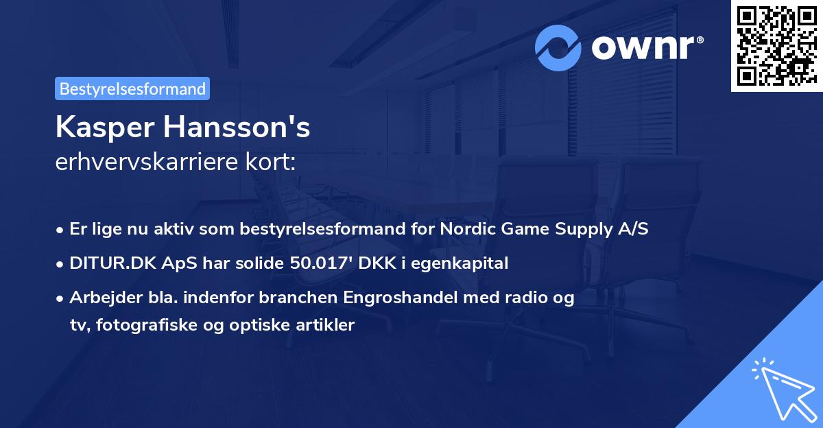 Kasper Hansson's erhvervskarriere kort