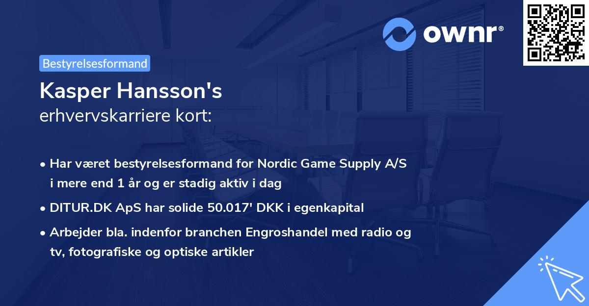 Kasper Hansson's erhvervskarriere kort