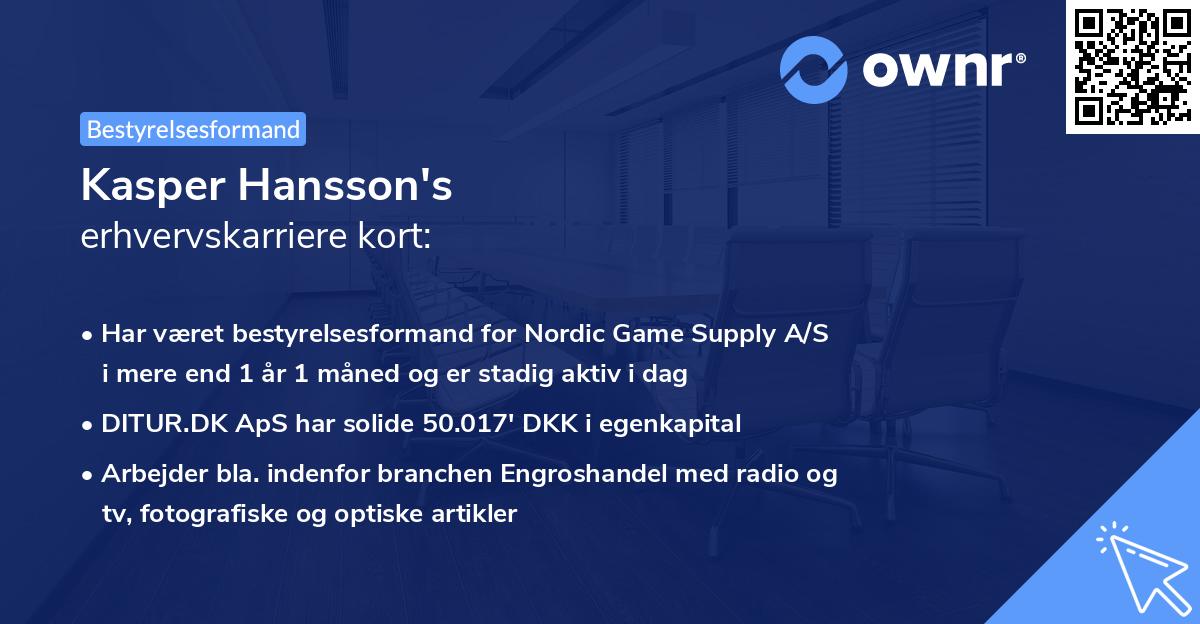 Kasper Hansson's erhvervskarriere kort