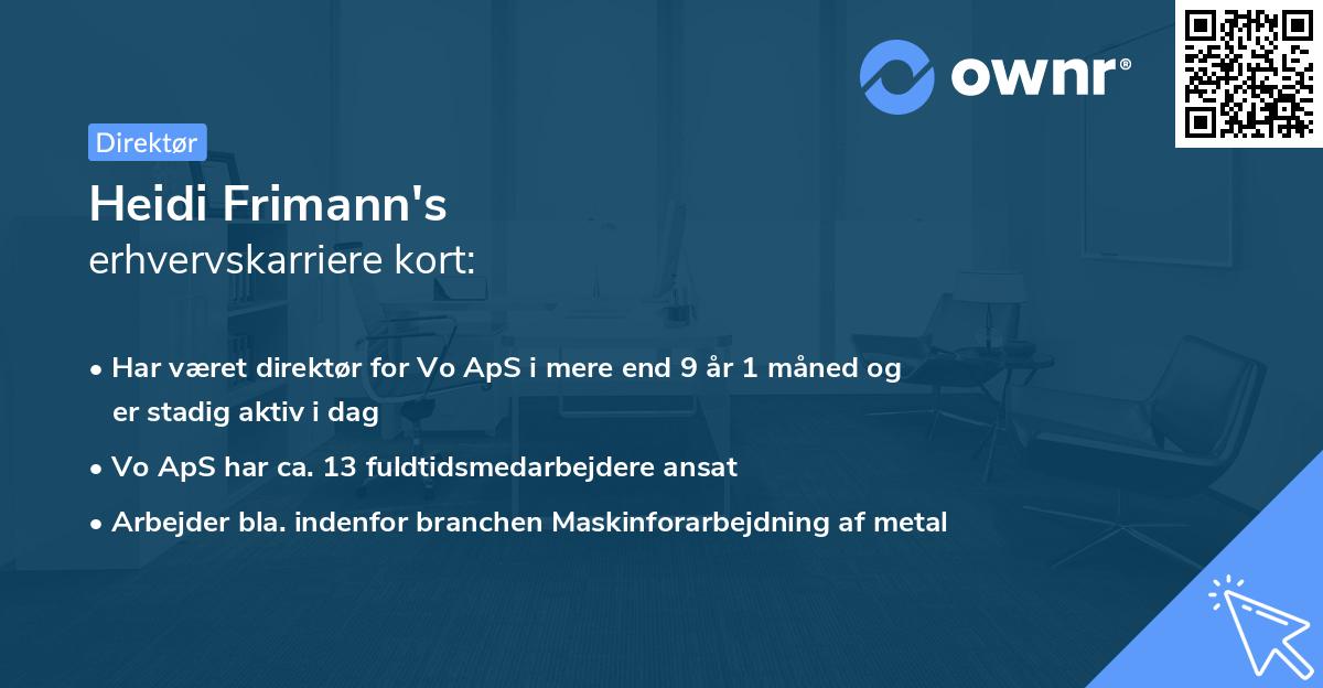 Heidi Frimann's erhvervskarriere kort