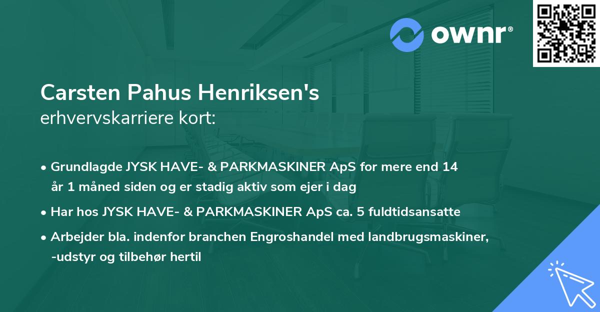 Carsten Pahus Henriksen's erhvervskarriere kort