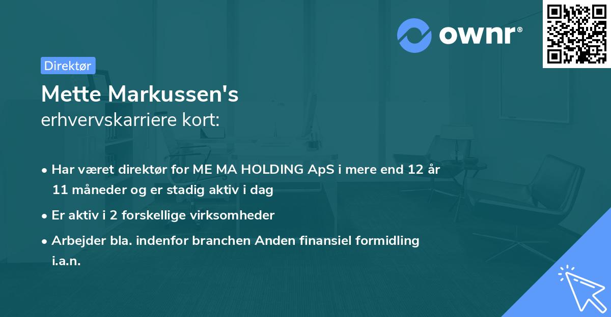 Mette Markussen's erhvervskarriere kort