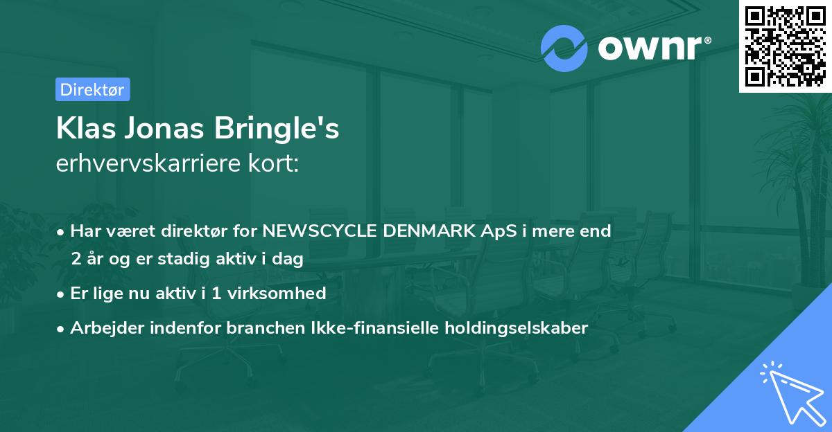 Klas Jonas Bringle's erhvervskarriere kort
