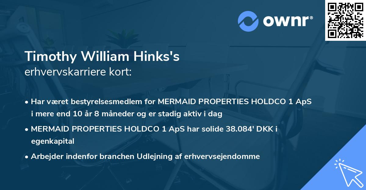 Timothy William Hinks's erhvervskarriere kort