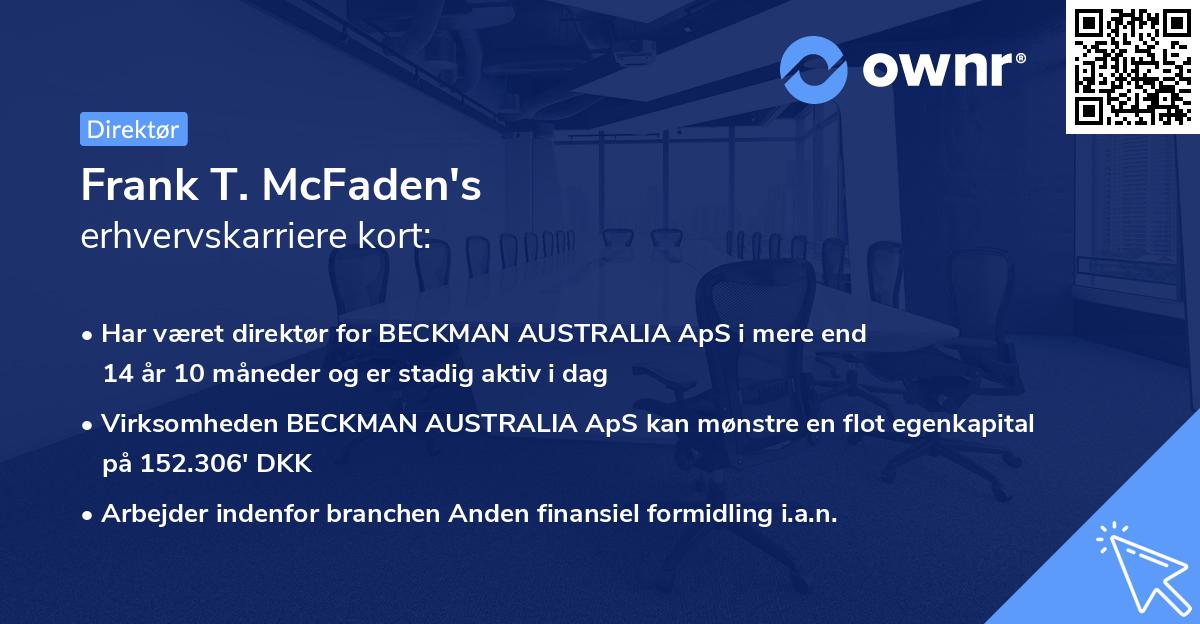 Frank T. McFaden's erhvervskarriere kort