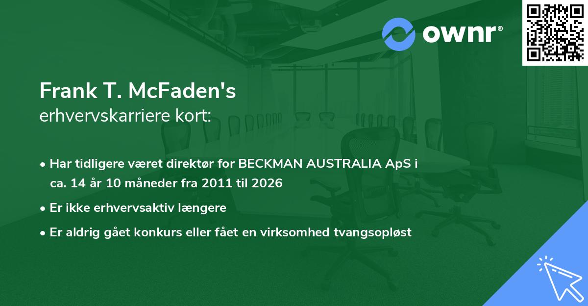 Frank T. McFaden's erhvervskarriere kort