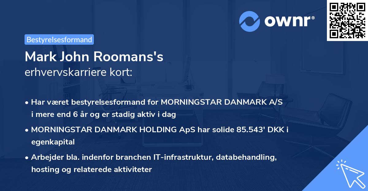 Mark John Roomans's erhvervskarriere kort