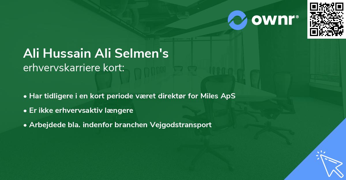 Ali Hussain Ali Selmen's erhvervskarriere kort