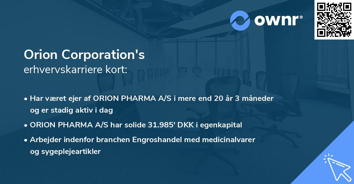 Orion Corporation's erhvervskarriere kort