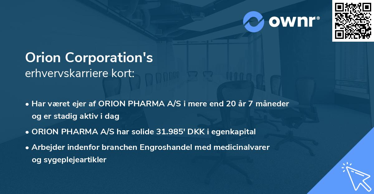 Orion Corporation's erhvervskarriere kort