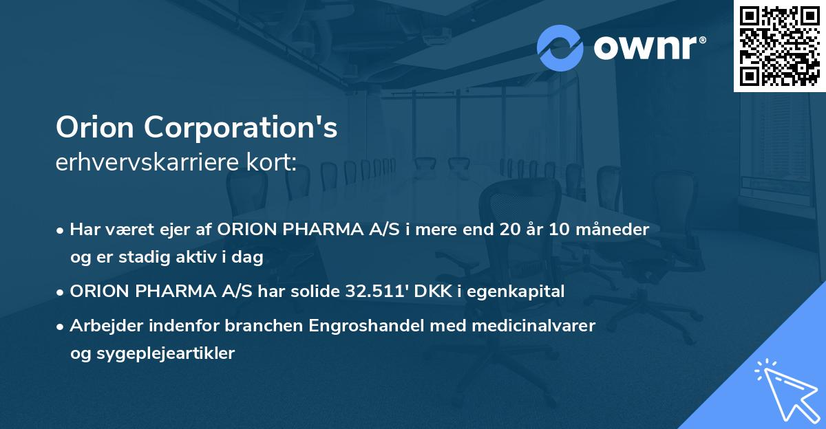 Orion Corporation's erhvervskarriere kort