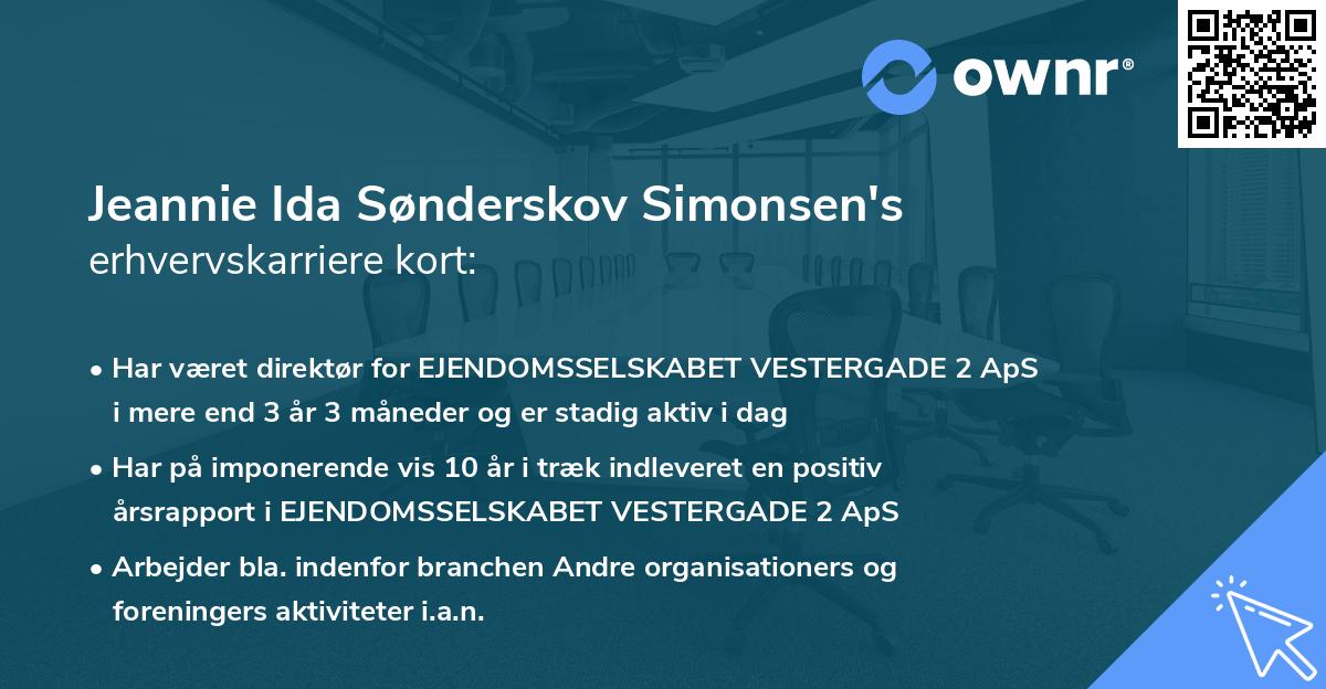 Jeannie Ida Sønderskov Simonsen's erhvervskarriere kort