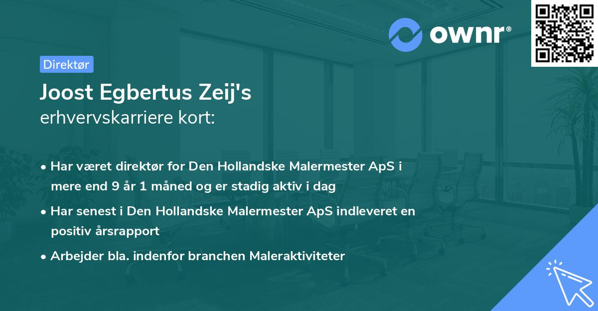 Joost Egbertus Zeij's erhvervskarriere kort